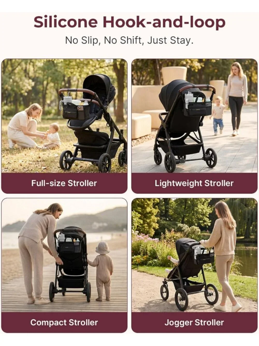 Stroller Organizer with 40 oz Tumbler Holder & Non-Slip Straps for Moms